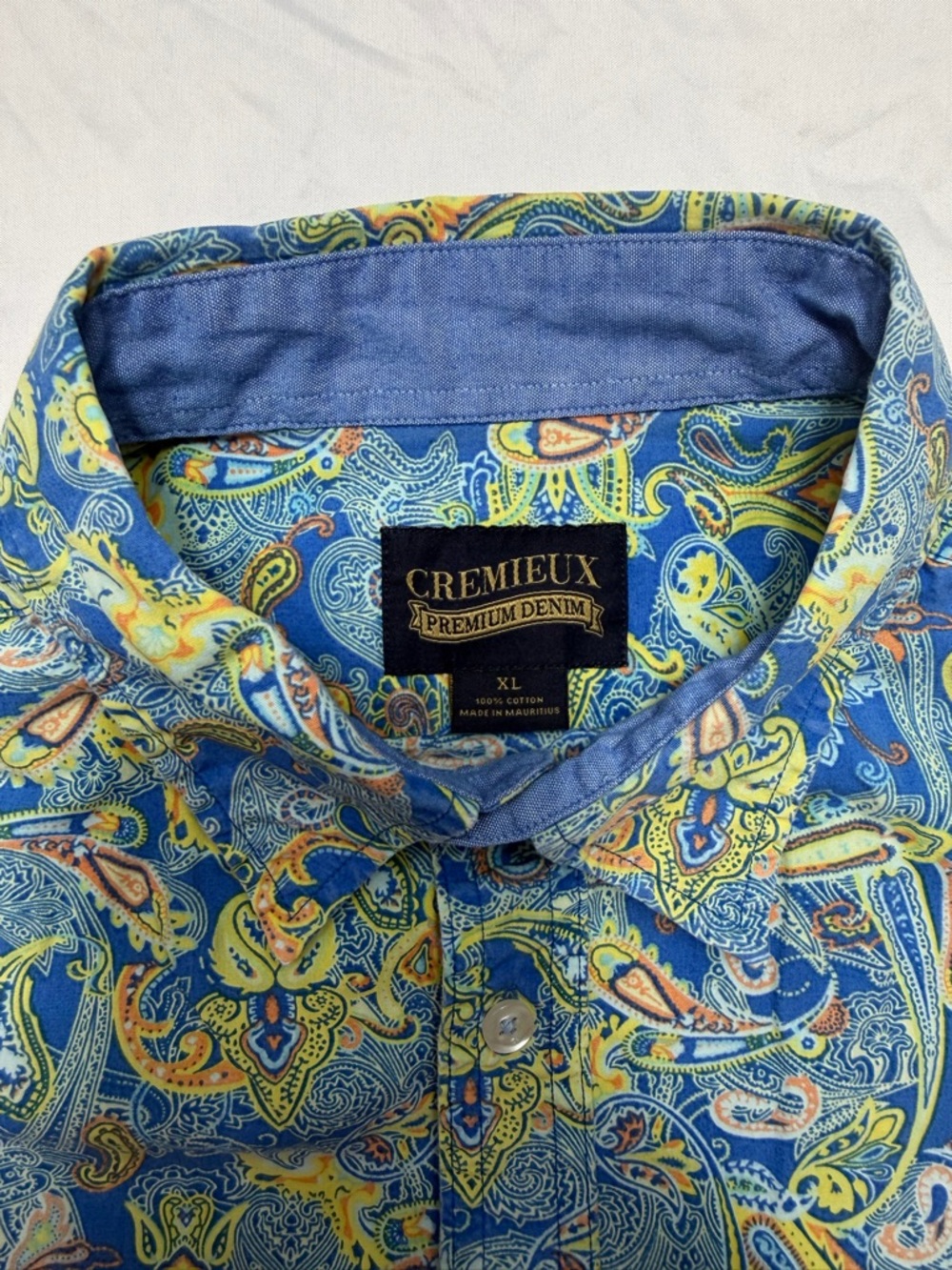Daniel Cremieux Blue and Yellow Paisley Short Sleeve Button-Up Shirt - Picture 2 of 10